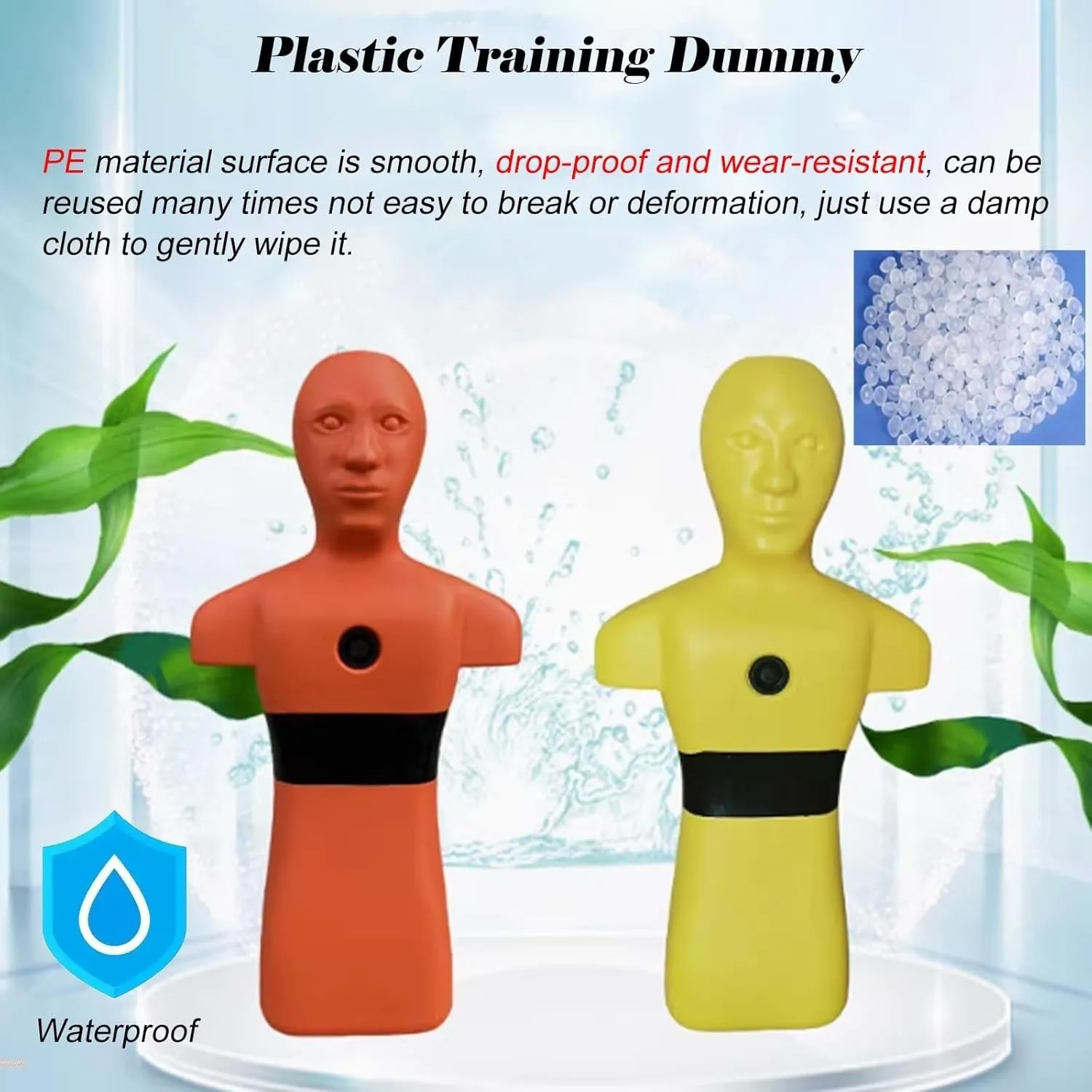 Swimming Life Saving Training Dummy Large, 39.4in Water Simulation Rescue Dummys for Pool, Oceans/Lakes Drowning Prevention Teaching Tools Kids, Orange & Yellow PE(Orange)