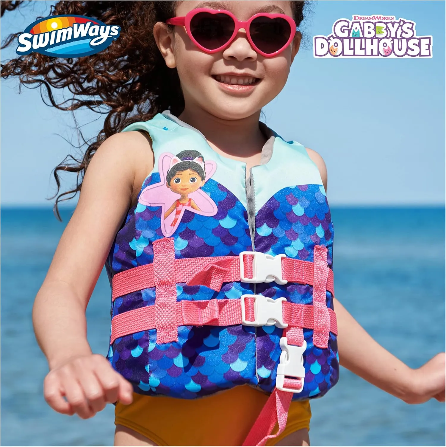 SwimWays Gabby's Dollhouse Swim Trainer Life Jacket, US Coast Guard Approved Life Vest Kids Swim Vest, Pool Floats & Life Jackets for Kids 33-55 lbs, Gabby