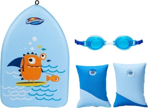 SwimWays Value pack, Fish Face Guppy Goggles ,Soft Swimmies, and Sea Monster Kick Trainer, Learn to Swim Kickboard
