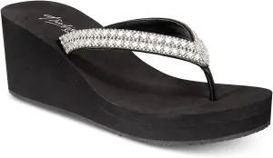 Thalia Sodi Womens Emira Faux Leather Wedge Sandals Black 8 Medium (B,M)