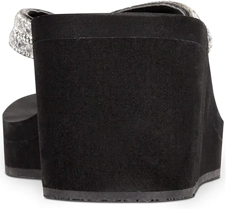 Thalia Sodi Womens Emira Faux Leather Wedge Sandals Black 8 Medium (B,M)