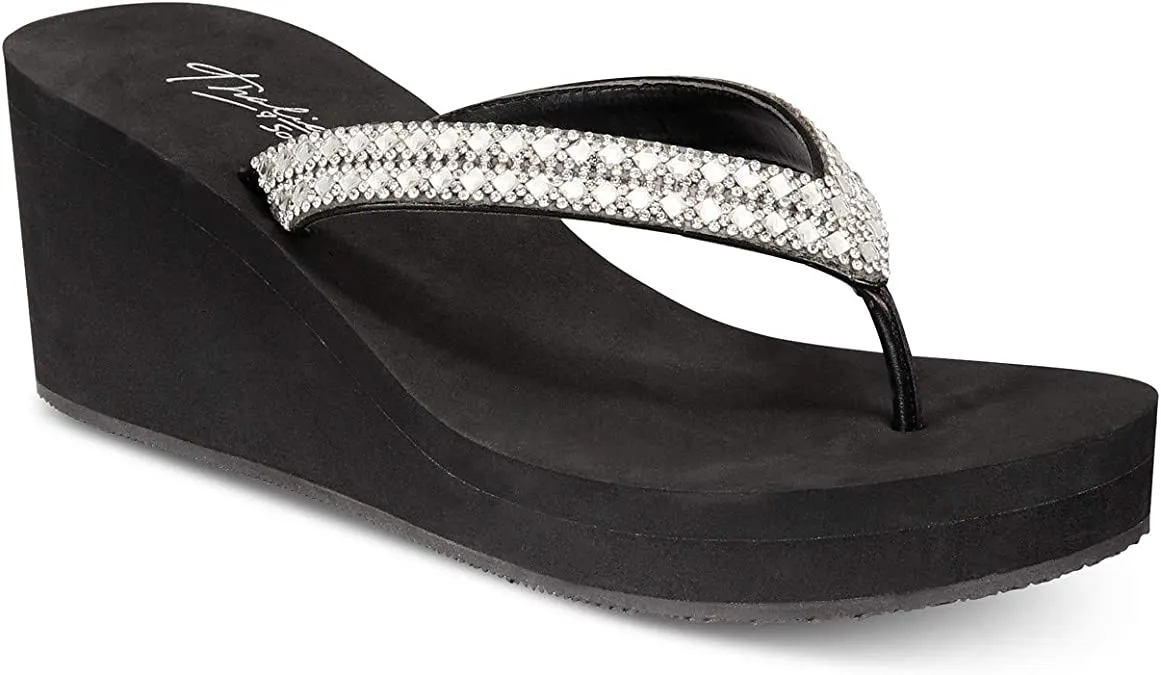 Thalia Sodi Womens Emira Faux Leather Wedge Sandals Black 8 Medium (B,M)