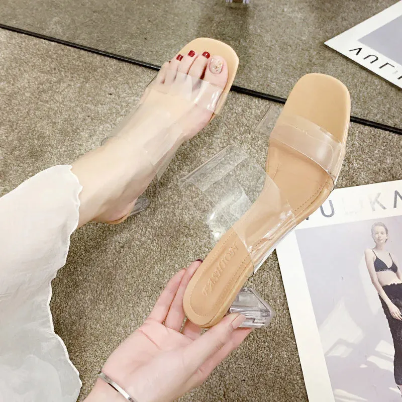 Thick-Heeled Transparent High-Heeled Flip Flop