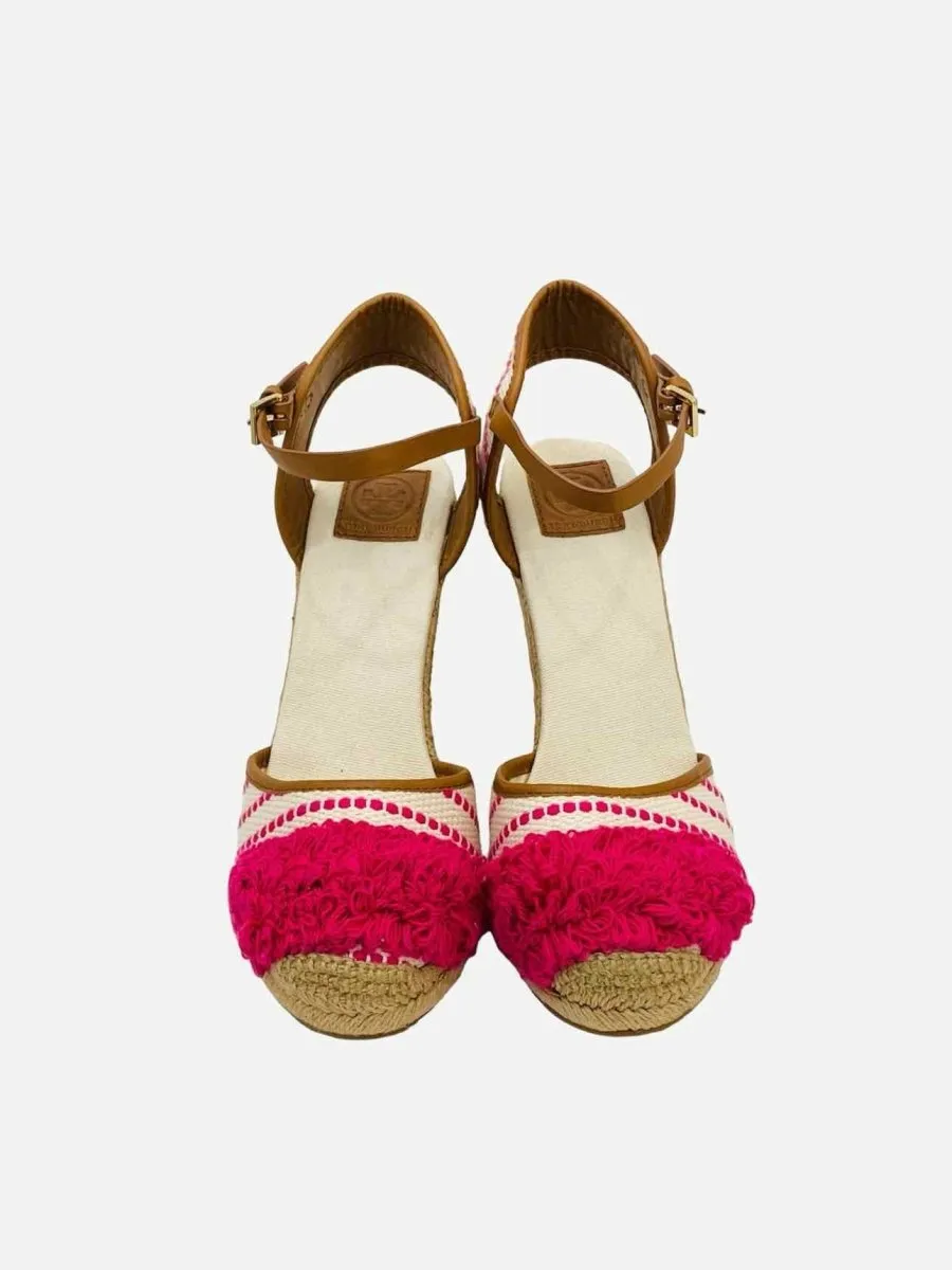 TORY BURCH Shaw Espadrille Pink & White Wedges 41