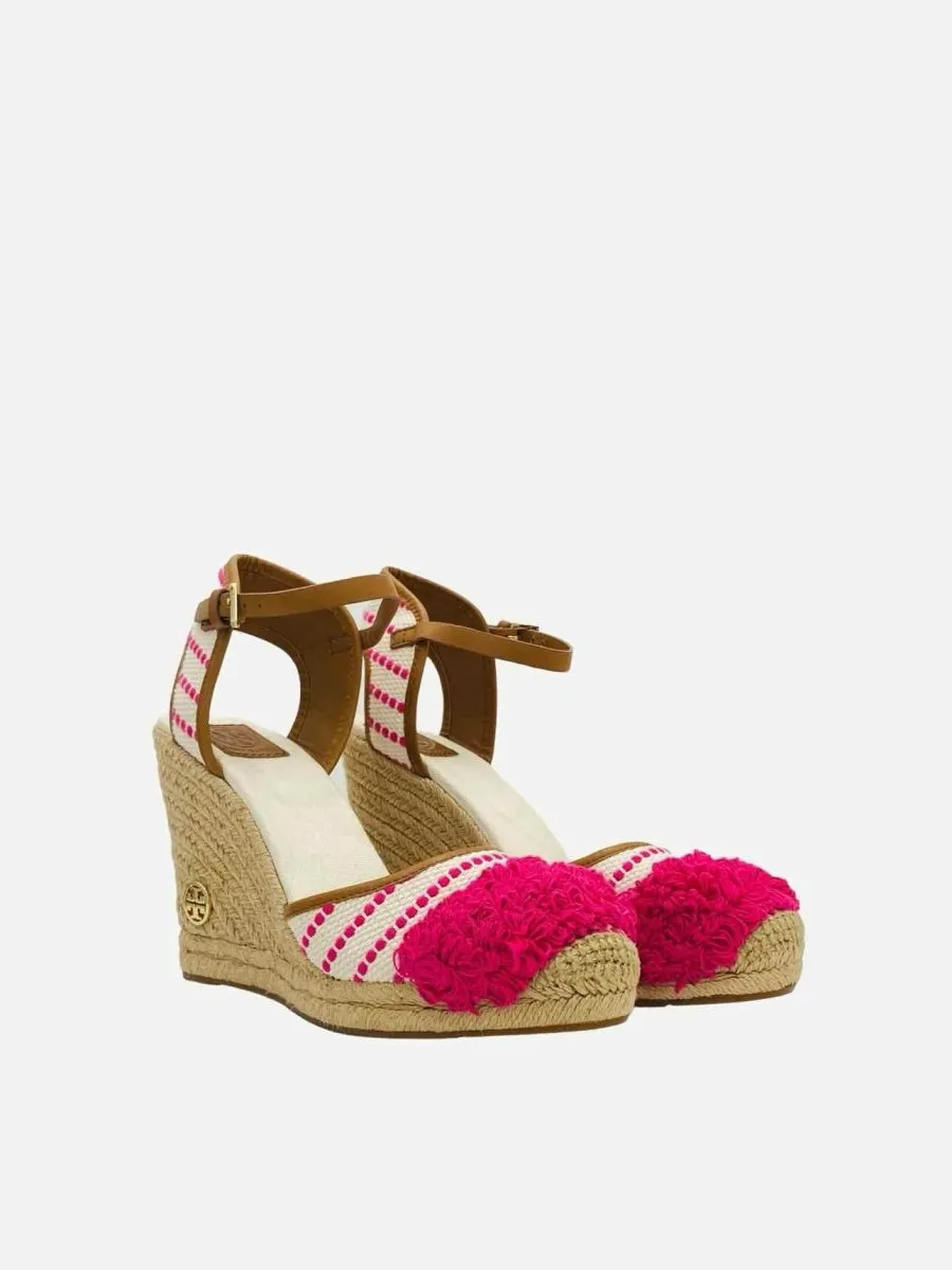 TORY BURCH Shaw Espadrille Pink & White Wedges 41