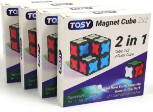 TOSY Magnet Cube 2x2 - 8 Blocks, 4th of July Decorations, 2in1 Toy: Puzzle Cube and Customizable Infinity Cube, Glowing, UV Flashlight, Fidget/Sensory, Magnet Tiles, Gift for kids/teens/adults, 4-pack