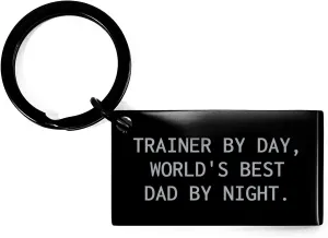 Trainer By Day, World's Best Dad By Night Keychain for Valentine's Unique Gifts from Men to Trainer
