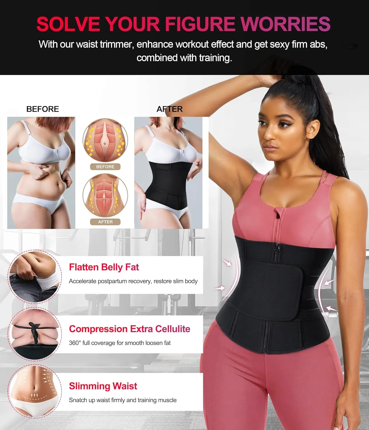 TrainingGirl Women Waist Trainer Cincher Corset Tummy Control Workout Sweat Band Slimmer Belly Belt Weight Loss Sports Girdle