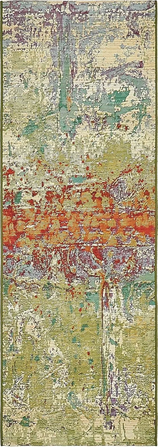 Unique Loom Outdoor Modern Collection Area Rug - Crumpled (2' x 6' 1" Runner, Multi/ Gold)