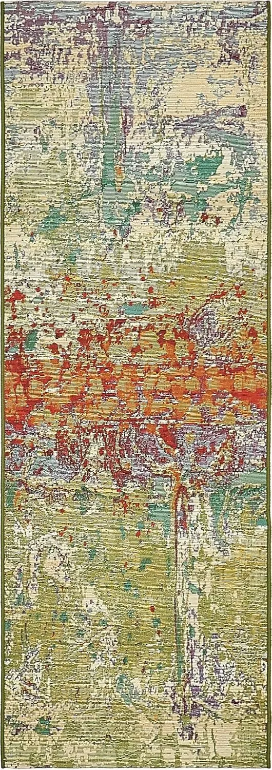 Unique Loom Outdoor Modern Collection Area Rug - Crumpled (2' x 6' 1" Runner, Multi/ Gold)