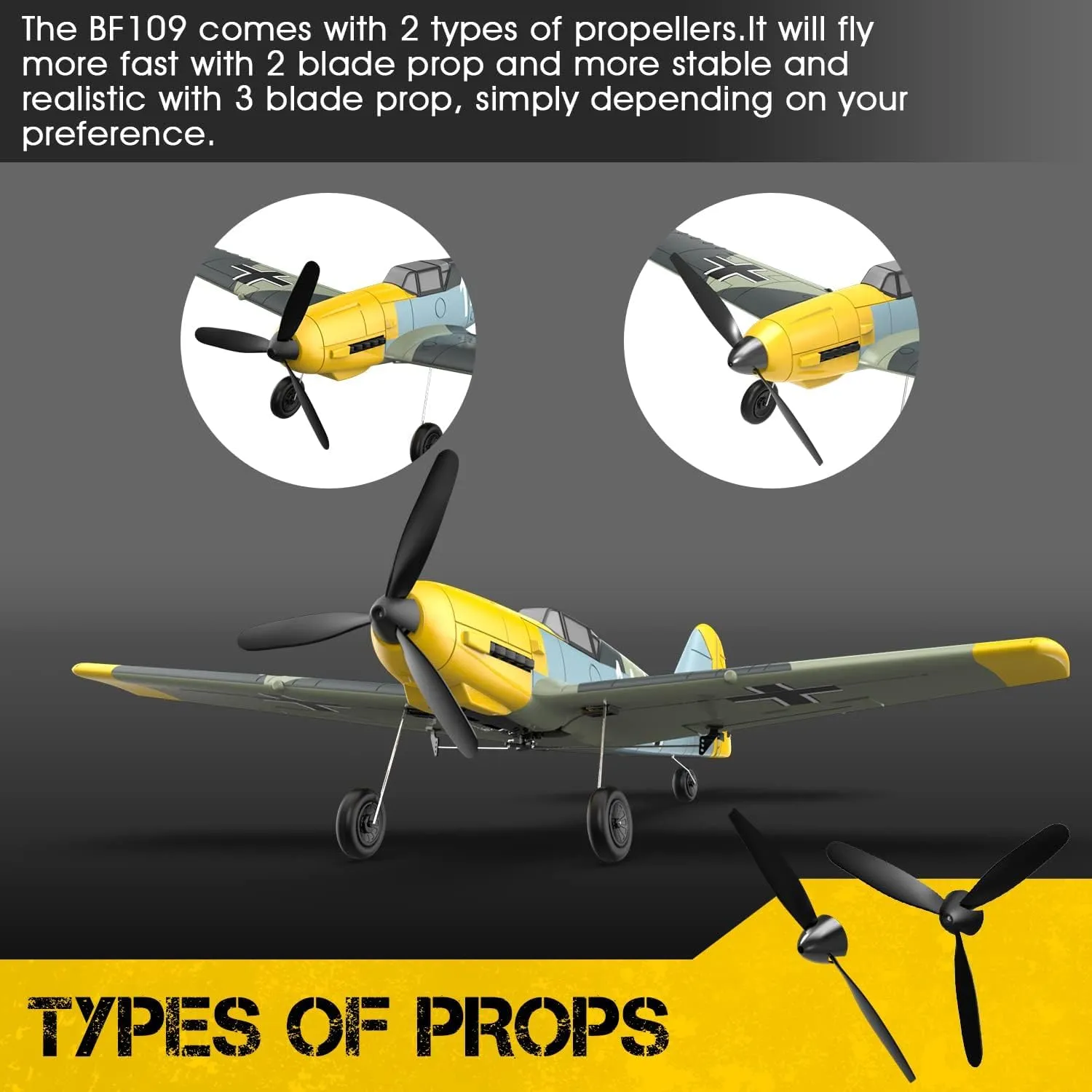 VOLANTEXRC RC Plane for Beginners, 4CH WWII RC Airplane BF-109 with Aileron, 2.4Ghz Remote Control Plane with Xpilot Self Righting&One Key Aerobatic, Gifts for Adults (761-11 RTF)