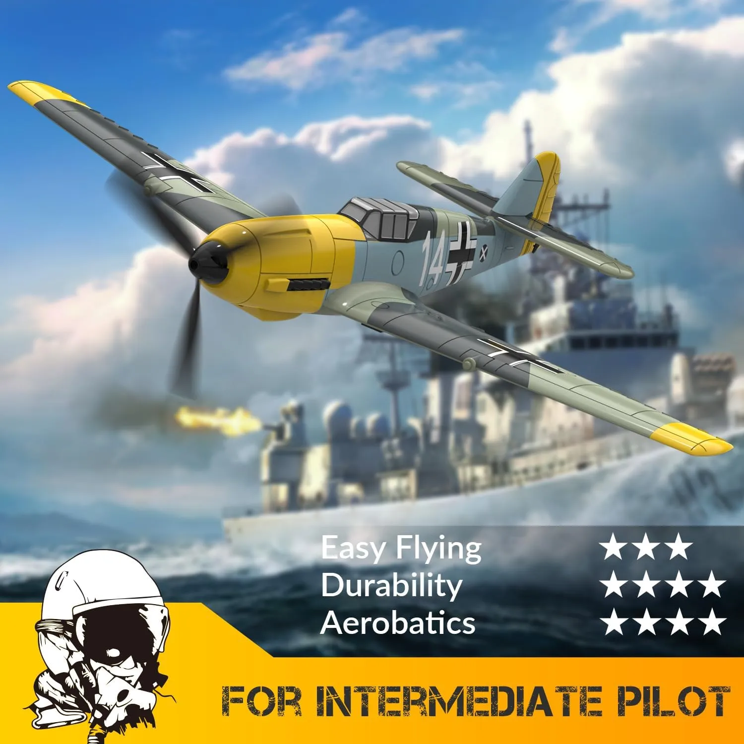 VOLANTEXRC RC Plane for Beginners, 4CH WWII RC Airplane BF-109 with Aileron, 2.4Ghz Remote Control Plane with Xpilot Self Righting&One Key Aerobatic, Gifts for Adults (761-11 RTF)