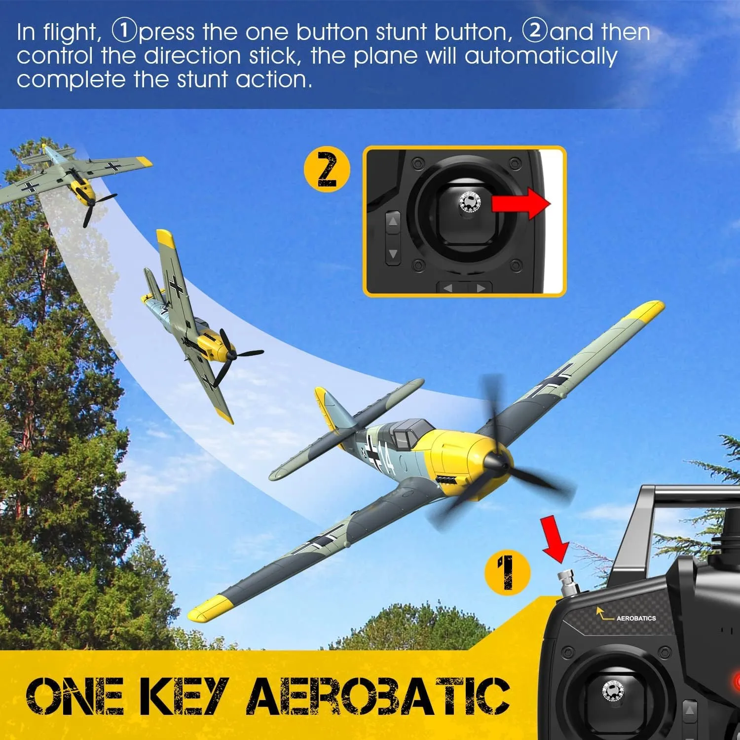 VOLANTEXRC RC Plane for Beginners, 4CH WWII RC Airplane BF-109 with Aileron, 2.4Ghz Remote Control Plane with Xpilot Self Righting&One Key Aerobatic, Gifts for Adults (761-11 RTF)