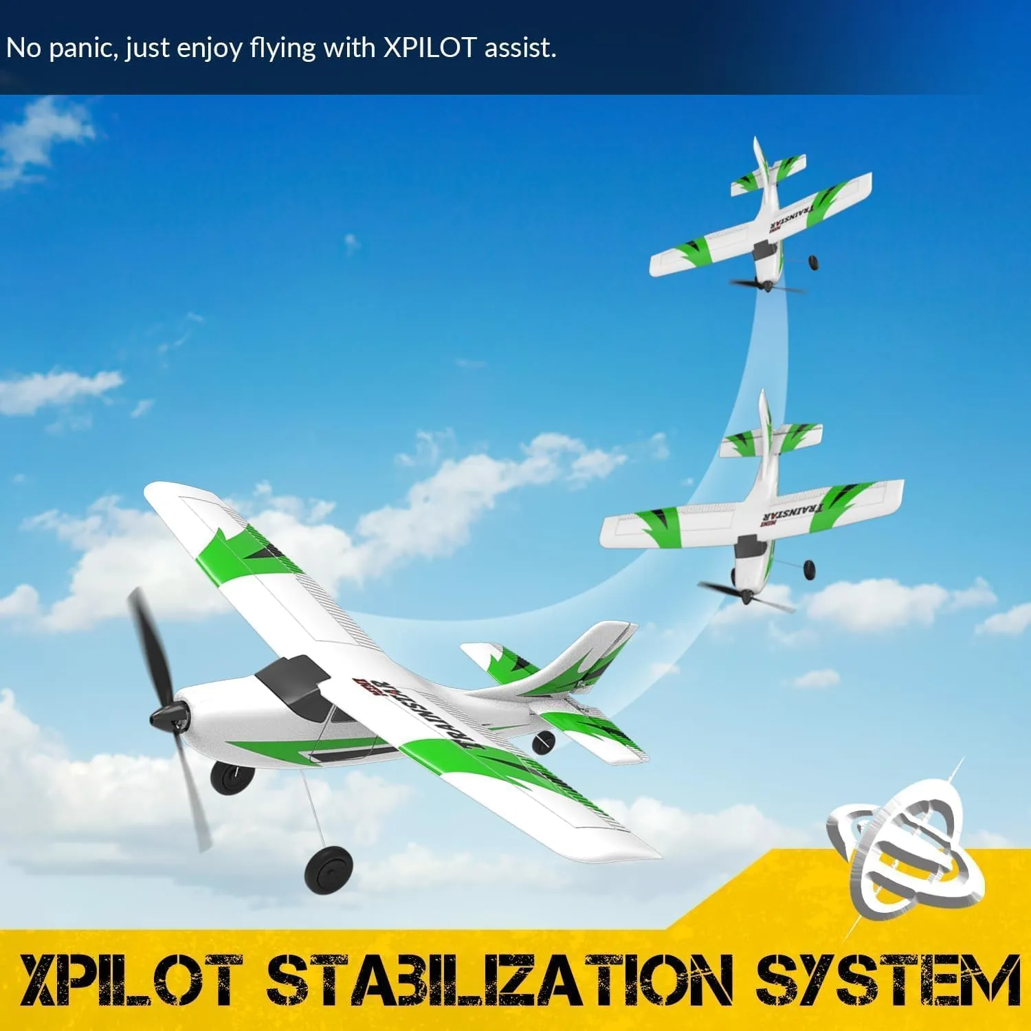 VOLANTEXRC RC Plane Trainer 3CH Remote Control Airplane with Prop Saver, 6-Axis Gyro Stabilizer & 3 Modes to Fly, Hobby Radio Controlled Aircraft RTF for Beginners, Adults, Boys and Kids (400mm,Green)
