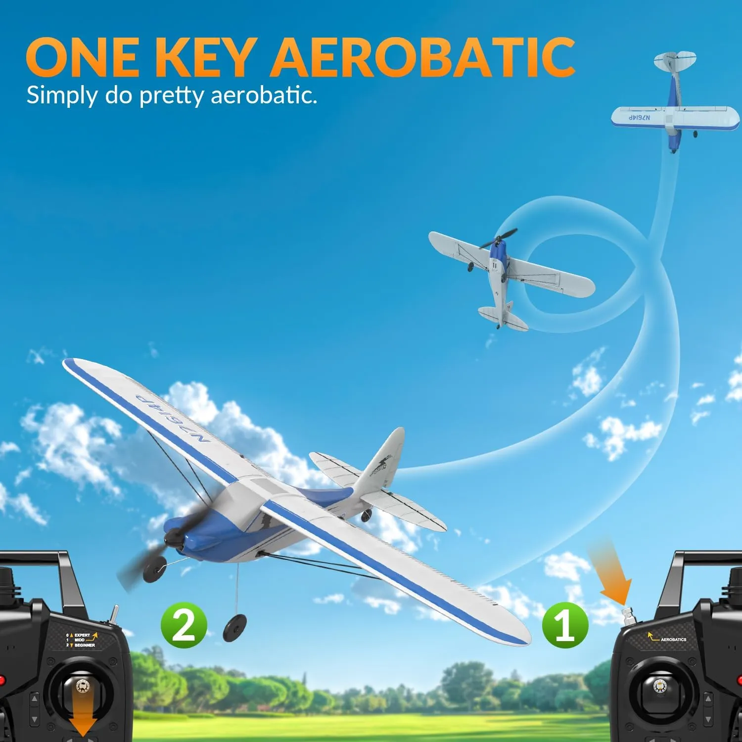 VOLANTEXRC RC Plane Trainer Sport Cub 4CH Remote Control Airplane with Prop Saver, 6-Axis Gyro Stabilizer & 3 Modes to Fly, Radio Controlled Aircraft RTF for Beginners, Kids and Adults (500mm,Blue)