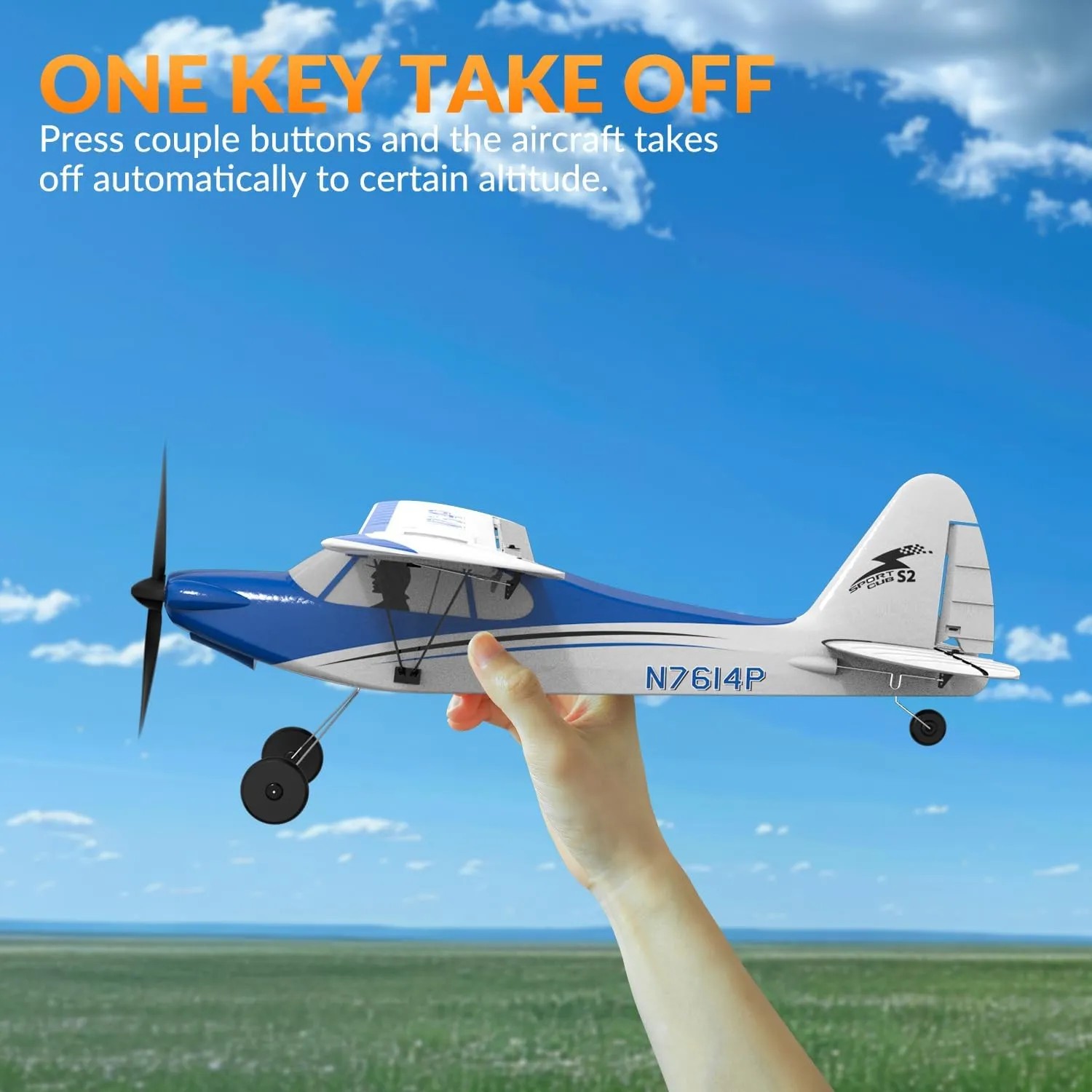 VOLANTEXRC RC Plane Trainer Sport Cub 4CH Remote Control Airplane with Prop Saver, 6-Axis Gyro Stabilizer & 3 Modes to Fly, Radio Controlled Aircraft RTF for Beginners, Kids and Adults (500mm,Blue)