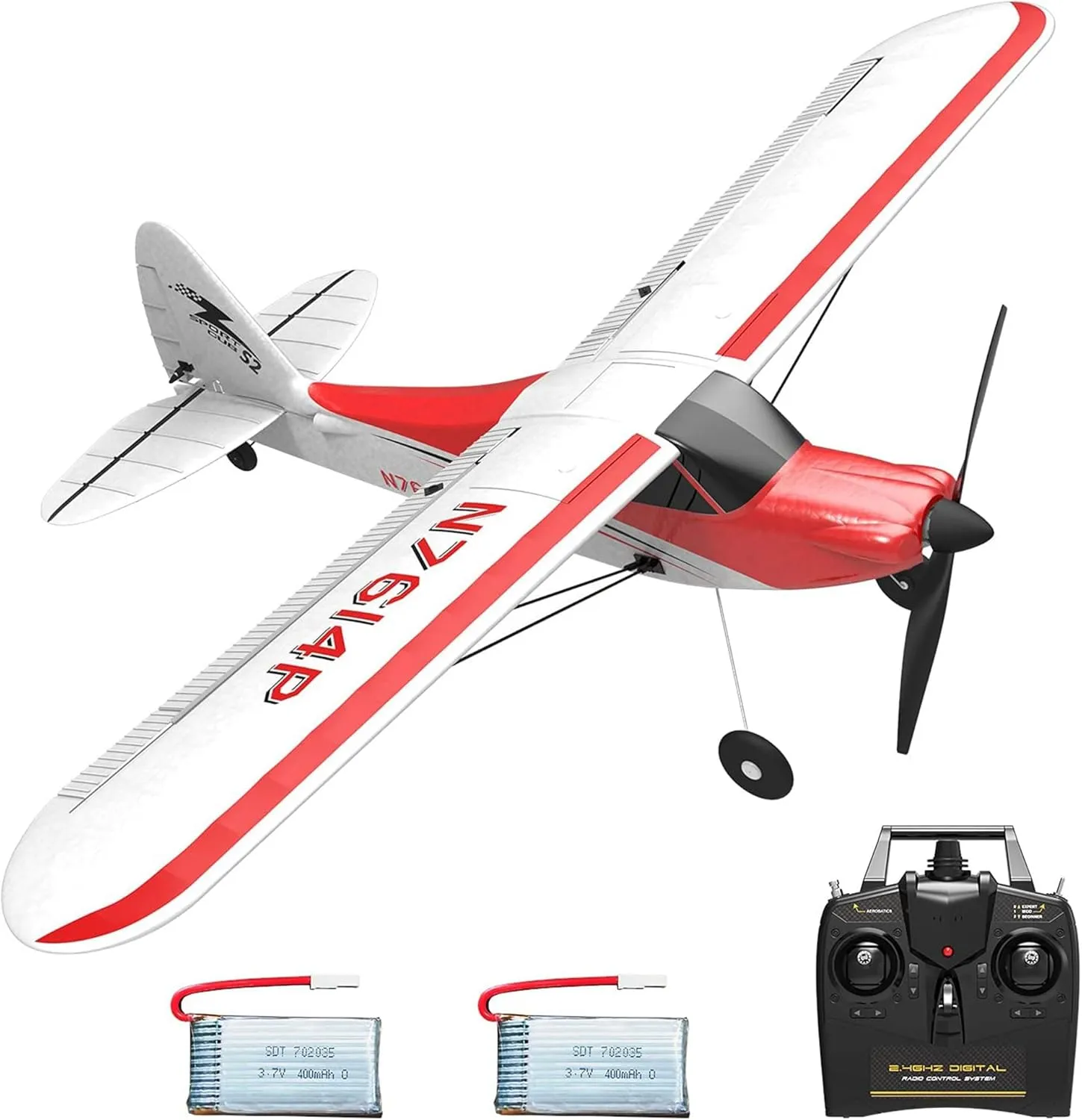 VOLANTEXRC RC Plane Trainer Sport Cub 4CH Remote Control Airplane with Prop Saver, 6-Axis Gyro Stabilizer & 3 Modes to Fly, Radio Controlled Aircraft RTF for Beginners, Kids and Adults (500mm,Red)