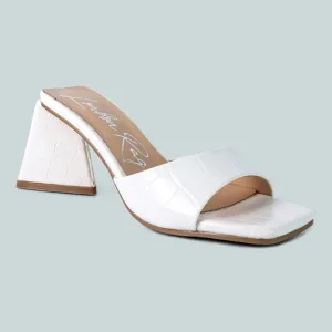 White Triangle Block Heeled Croc Sandals