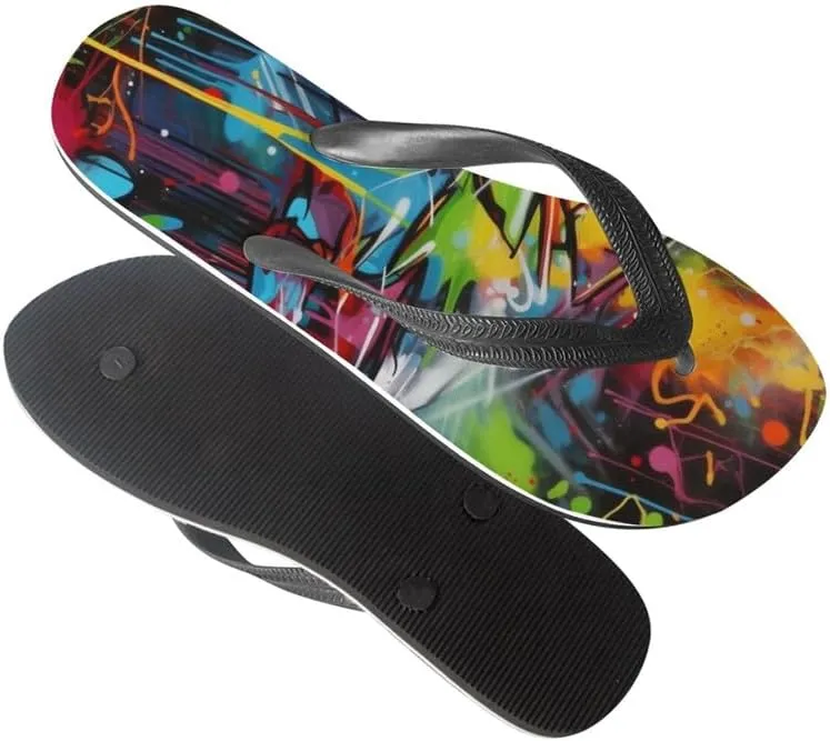 Women Tie-Dye Flip Flop Sandal, Hawaii Graffiti Soft Comfort Fit Slippers for Summer Unisex Outdoor Shower Slippers