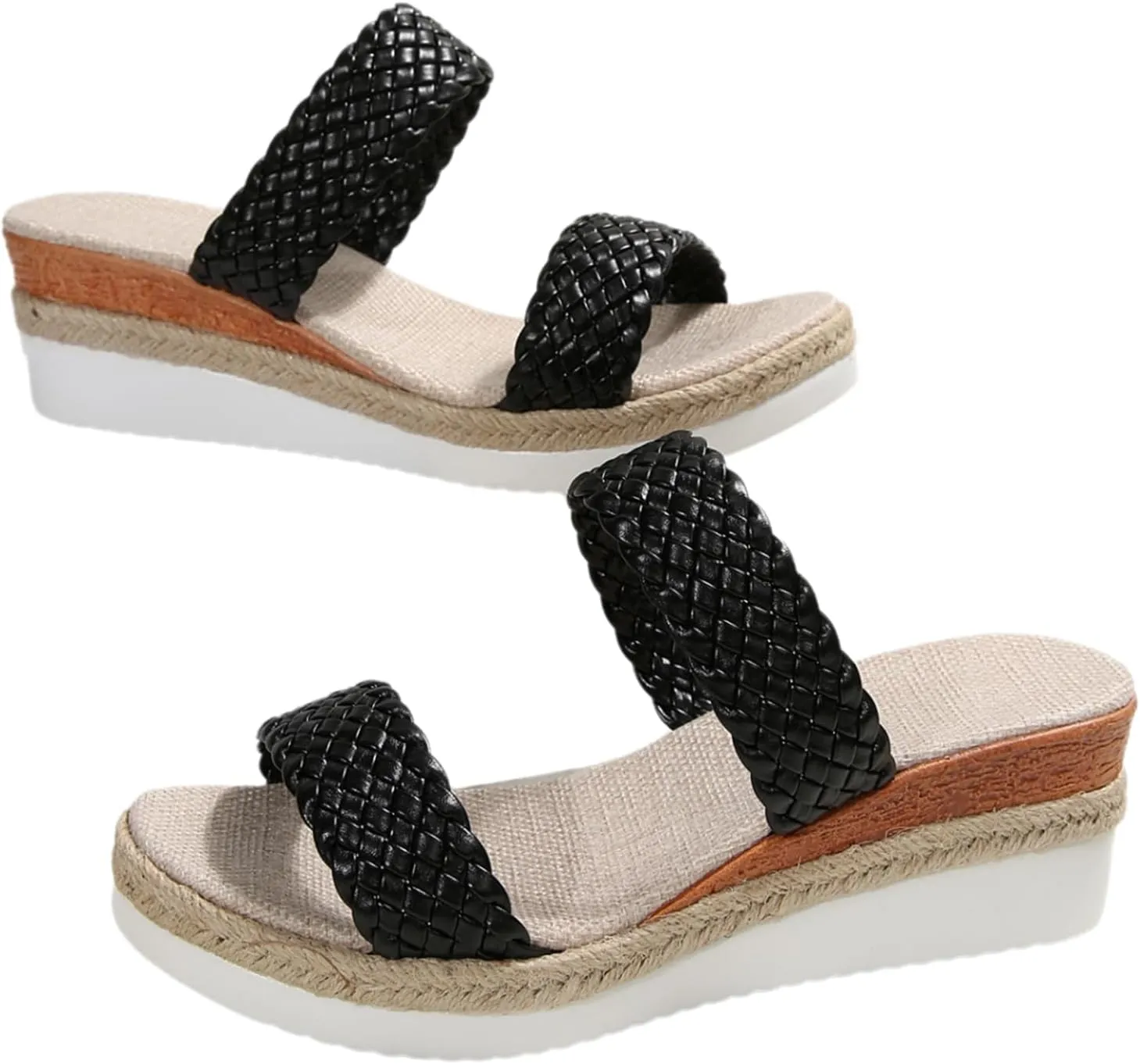 Womens Espadrilles Platform Wedge Sandals Summer Braided Open Toe Slip On Slide Sandals