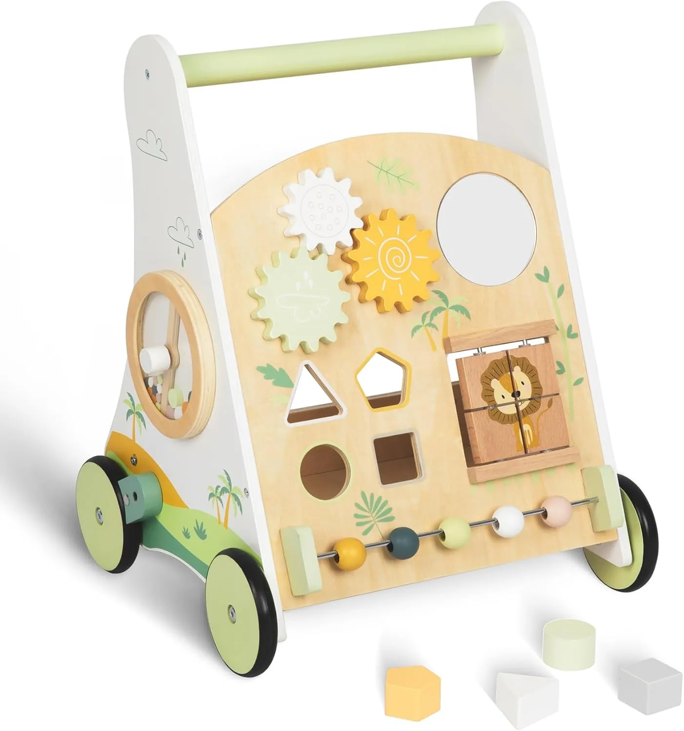 Wooden Baby Push Walker Adjustable Speed Montessori Walker with Activity Center for Boys, Girls and Toddler Toy for Ages 1-3