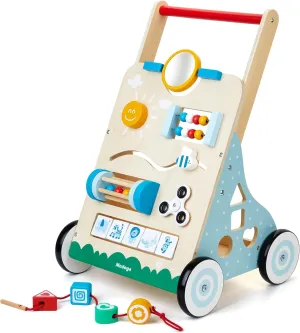 Wooden Baby Walker, 10 in 1 Baby Activity Center Walker Adjustable Wood Toddler Walker Push Walker Toy for Boys and Girls (BW001)