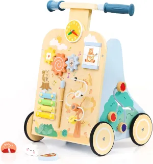 Wooden Baby Walker, Baby Push Walker for 12  Months, Baby Walker with Activity Center, Push and Pull Walkers for Boys Girls