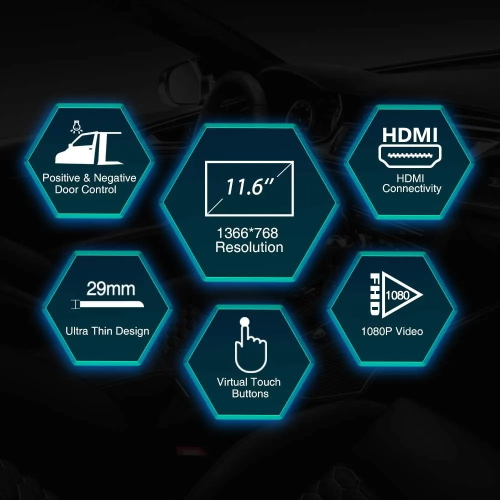 XTRONS 11.6 Inch Car Overhead Roof Mounted Monitor Screen Ultra-Thin Flip Down TV for Cars 1080P Car Video Player with Built-in Speaker Support IR, USB, HDMI, AV Input (No DVD)