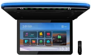 XTRONS Android Car Overhead Player 13.3 Inch Wide IPS Screen Car Roof Mount Monitor with Built-in Stereo Speakers Flip Down Overhead Car Monitor Support 8K Video, Bluetooth, WiFi, HDMI, USB, IR